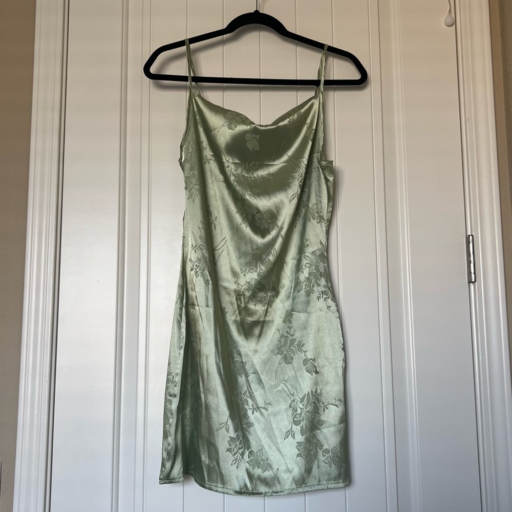 Green satin dress